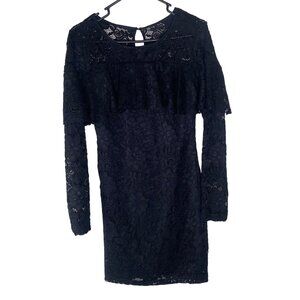 Panhandle Eyelet Lace Midi Dress  Womens L Black Ruffled Long Sleeves Western